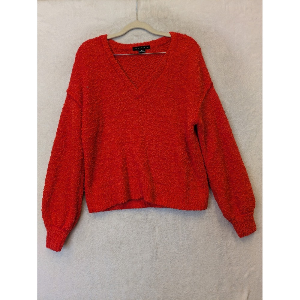 Sanctuary Women's Size XS Red Boucle V-Neck Pullover Sweater Textured Fuzzy Cozy
